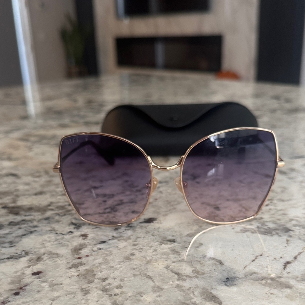 Quay Australia Gold Frame Sunglasses with Purple Lenses